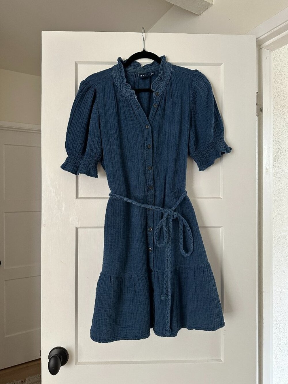 Blue Crinkle Gauze Denim Mini Dress Medium - Picture 1 of 3